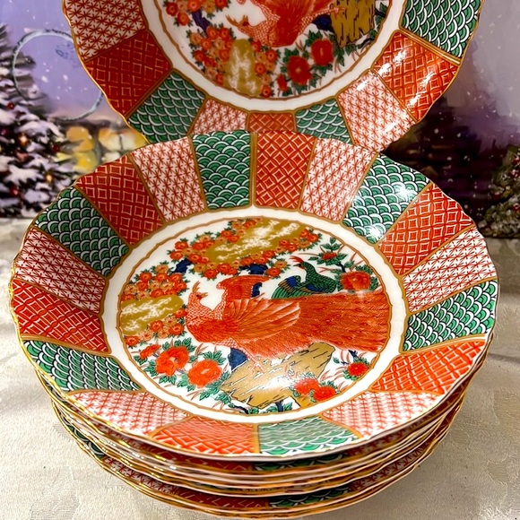 Arita Imari Dining 6 Pc Scalloped Imari Gumps Peacock Bowls Soup